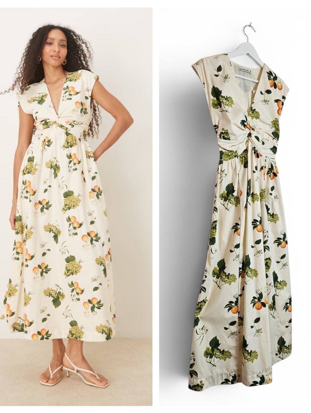 Abercrombie Fruit Print Maxi Dress Cottagecore Boho Coquette XSP Pockets
